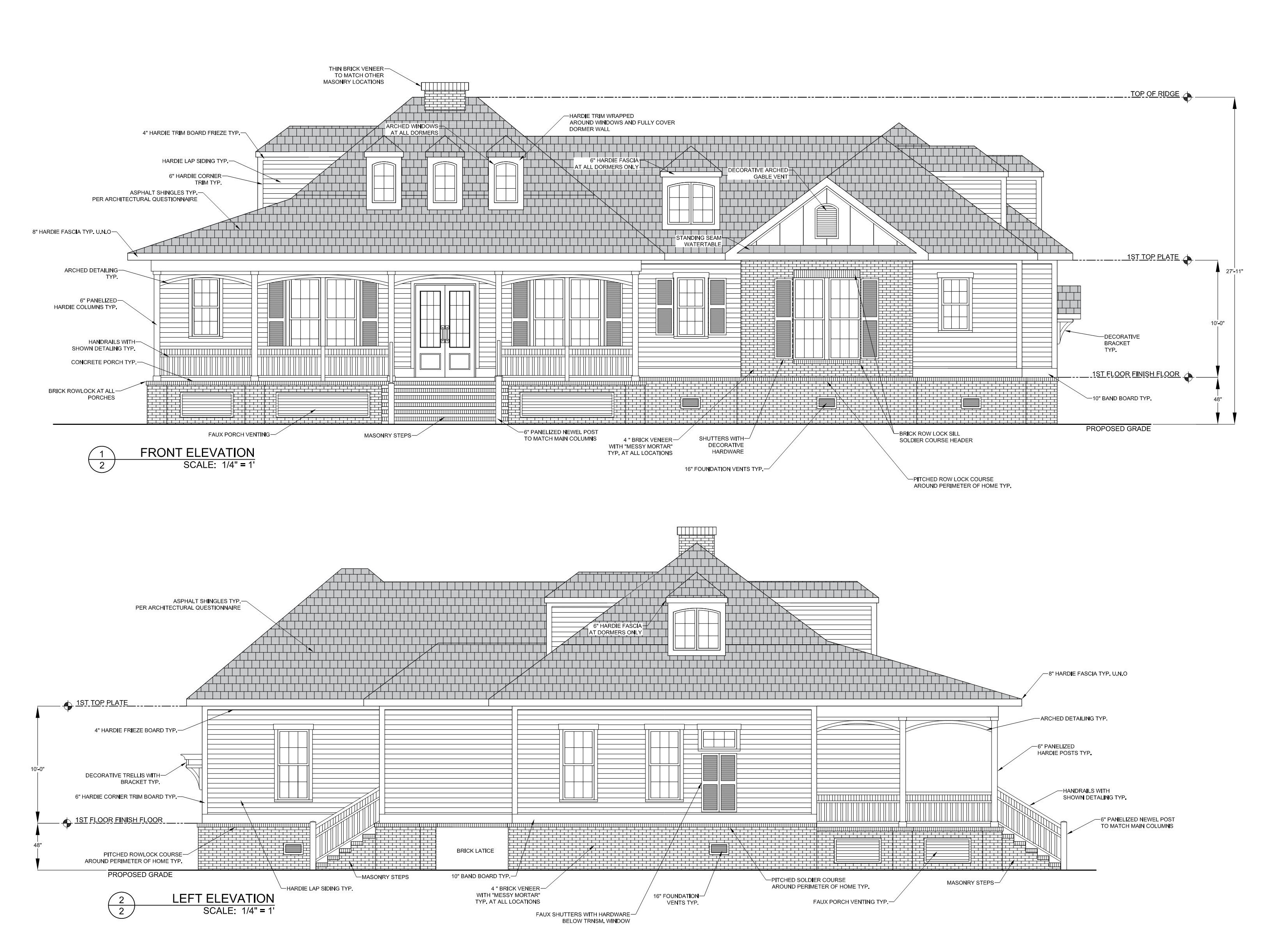 Trendy floor plan elevations showing southern styling